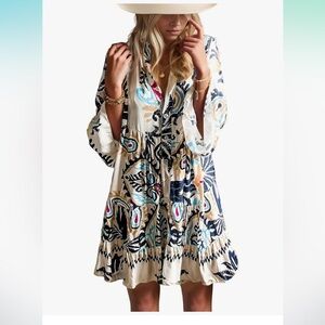 Opemiby- Bohemian Floral Print Dress